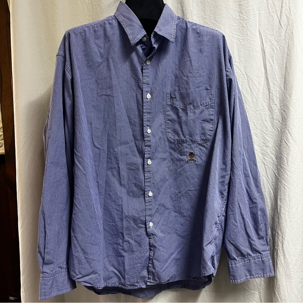 Tommy Hilfiger Embroidered Blue And White Gingham Button Down Shirt Men's Size L